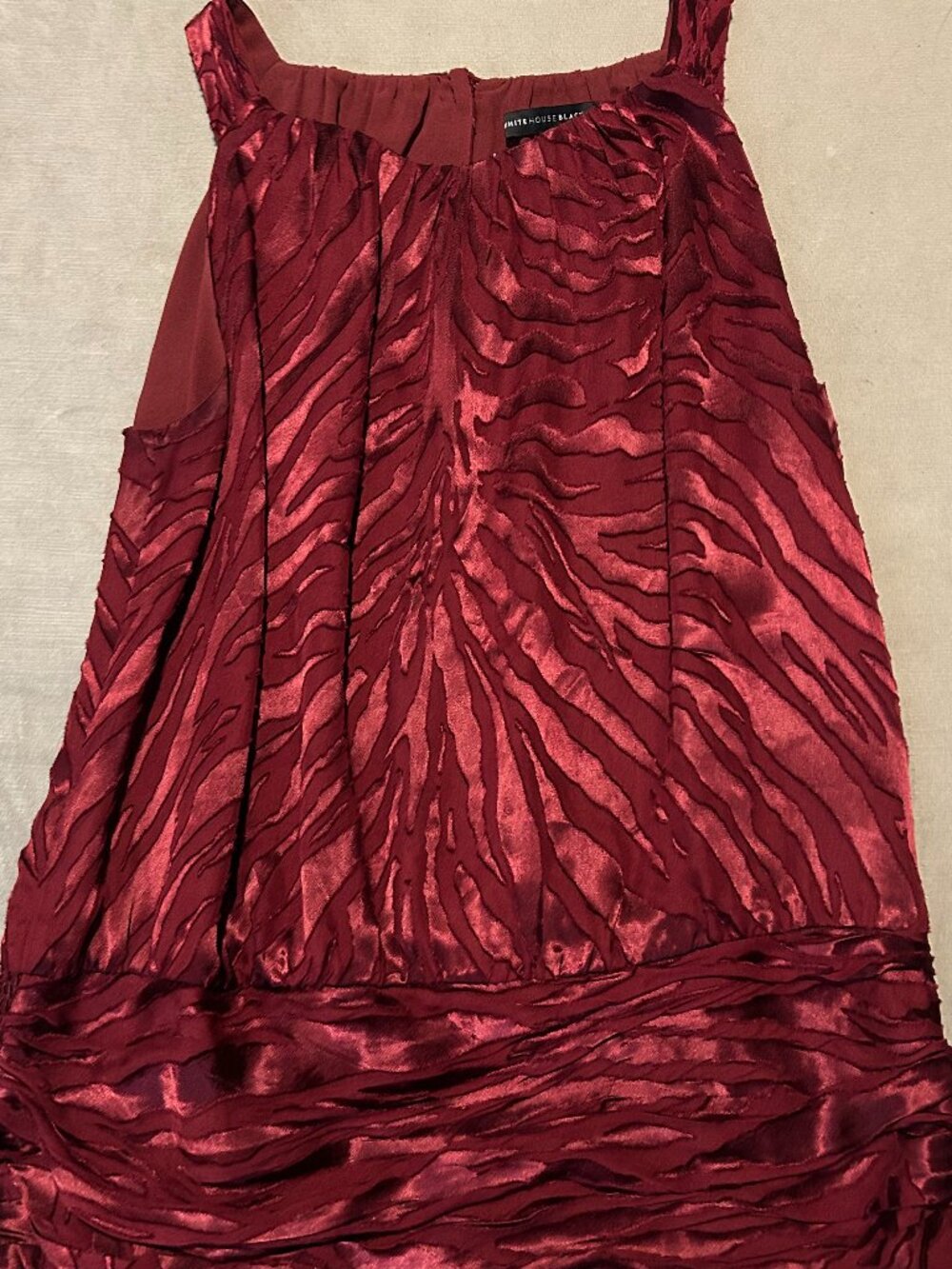 WHITE HOUSE BLACK MARKET Burgundy Zebra Jacquard Smocked Halter Top Size 8